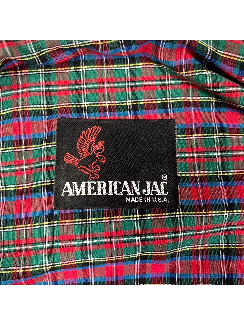 Vintage American Jac Jacket Tan Mens L Bomber Full Zip Plaid Lined Windbreaker - Picture 5 of 8